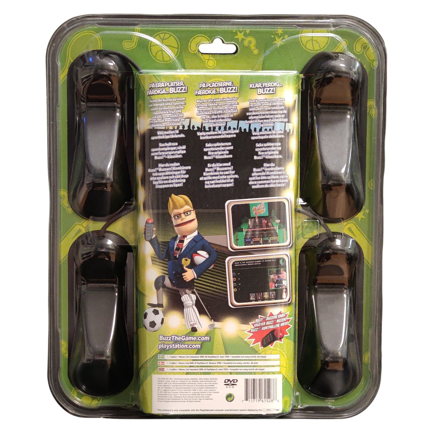 Forseglet pakke: Buzz! The Sports Quiz + 4 stk. kontrollere - PlayStation 2